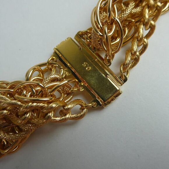 Vintage Style Box Clasp Gold Tone Multi Strand Chain Necklace Career Plus Size - Picture 9 of 11